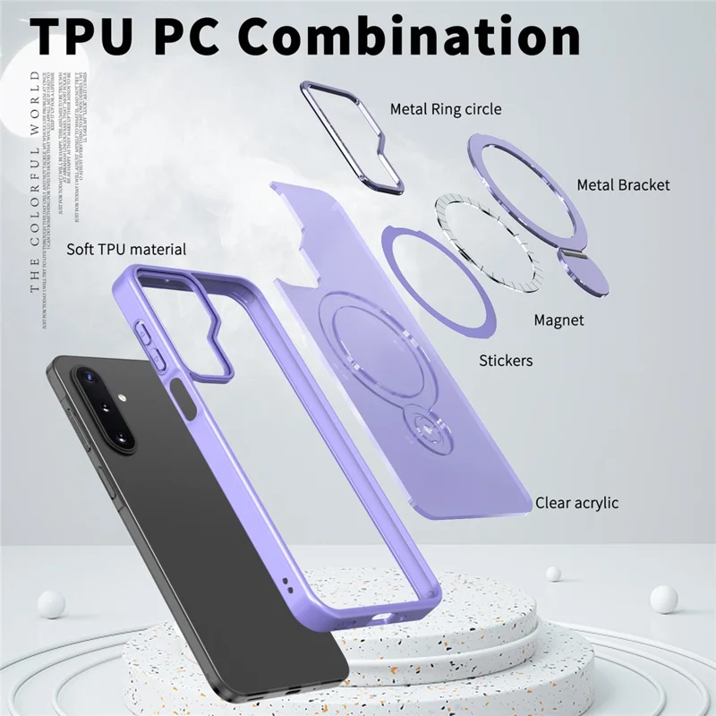 Capa para Samsung Galaxy A17 5G Compatível com Anel MagSafe Suporte Dobrável TPU PC Capa Traseira Transparente - Roxo