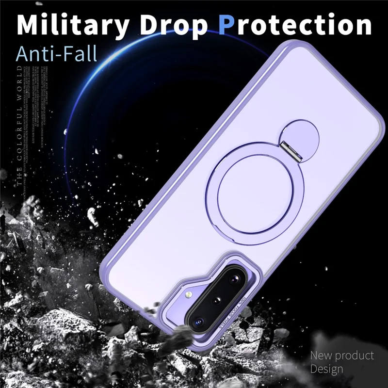 Capa para Samsung Galaxy A17 5G Compatível com Anel MagSafe Suporte Dobrável TPU PC Capa Traseira Transparente - Roxo
