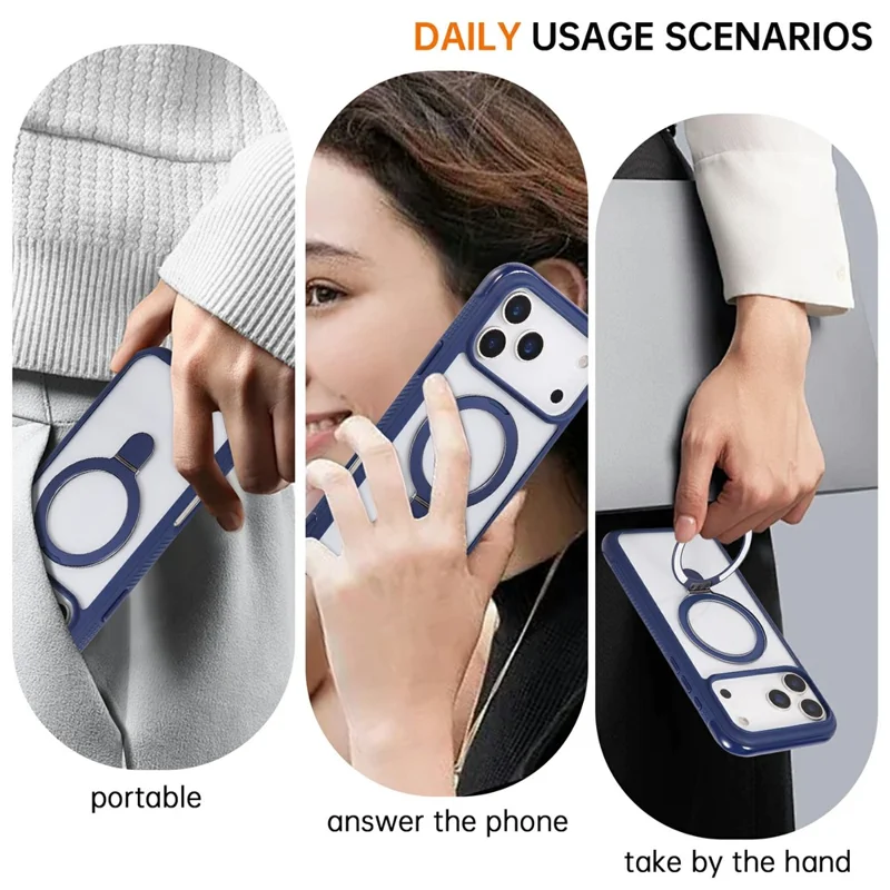 For iPhone 17 Pro Max Case Compatible with MagSafe Kickstand Shockproof TPU PC Clear Phone Back Cover - Sapphire