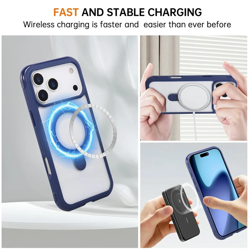For iPhone 17 Pro Max Case Compatible with MagSafe Kickstand Shockproof TPU PC Clear Phone Back Cover - Sapphire