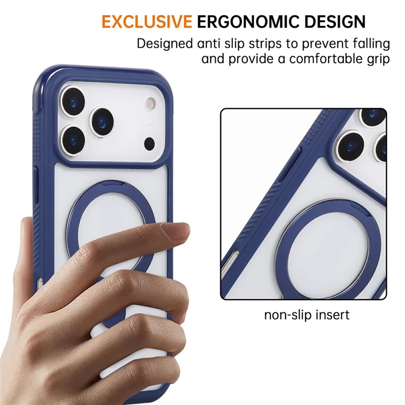 For iPhone 17 Pro Max Case Compatible with MagSafe Kickstand Shockproof TPU PC Clear Phone Back Cover - Sapphire