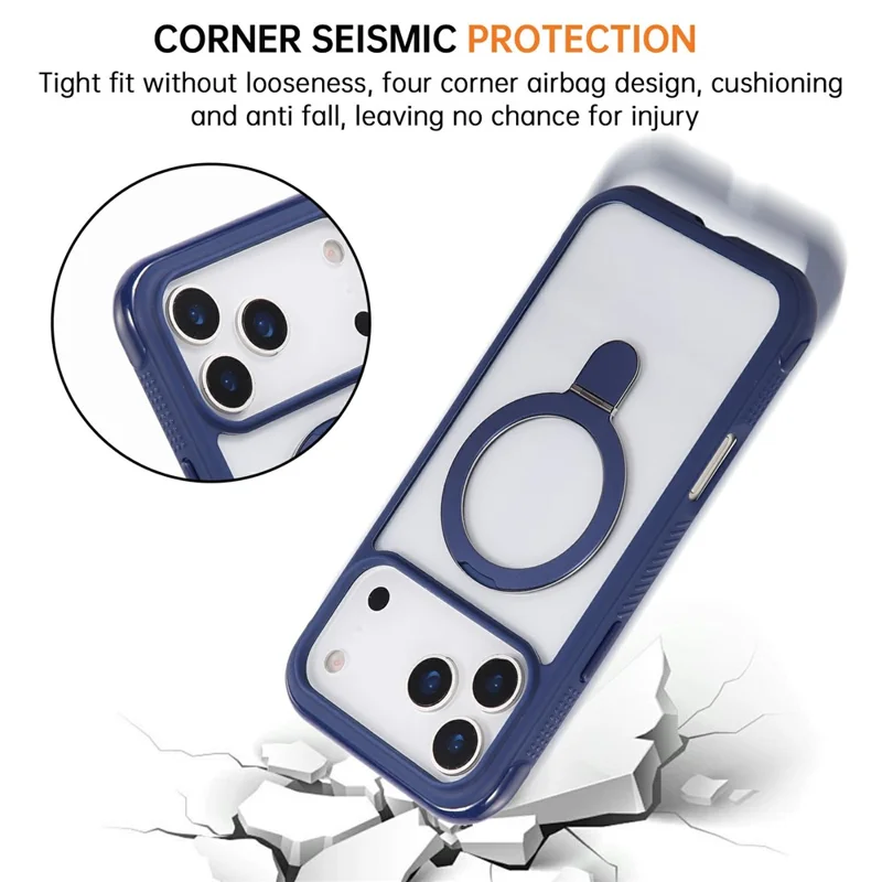 For iPhone 17 Pro Max Case Compatible with MagSafe Kickstand Shockproof TPU PC Clear Phone Back Cover - Sapphire
