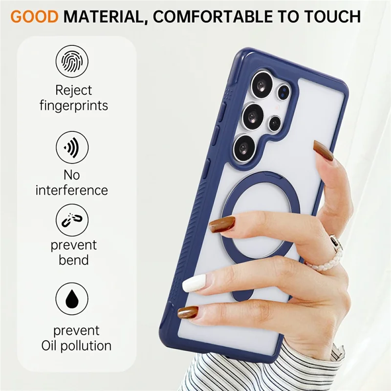 For Samsung Galaxy S25 Ultra Case Compatible with MagSafe Kickstand Shockproof TPU PC Clear Phone Back Cover - Sapphire