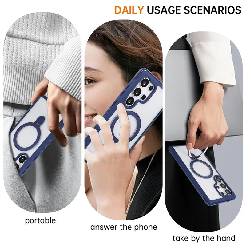 For Samsung Galaxy S25 Ultra Case Compatible with MagSafe Kickstand Shockproof TPU PC Clear Phone Back Cover - Sapphire