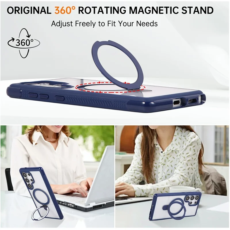 For Samsung Galaxy S25 Ultra Case Compatible with MagSafe Kickstand Shockproof TPU PC Clear Phone Back Cover - Sapphire