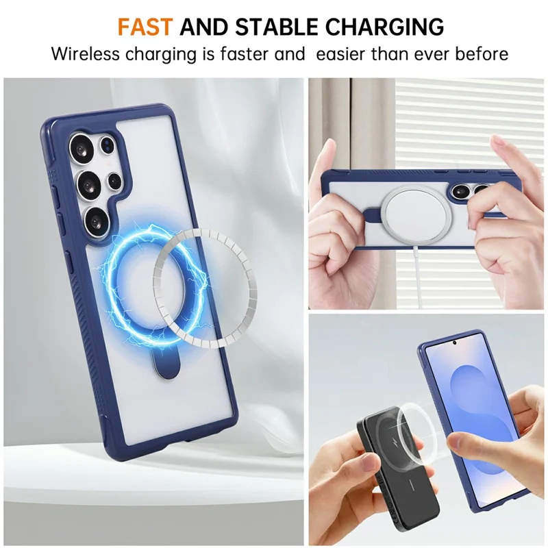 For Samsung Galaxy S25 Ultra Case Compatible with MagSafe Kickstand Shockproof TPU PC Clear Phone Back Cover - Sapphire