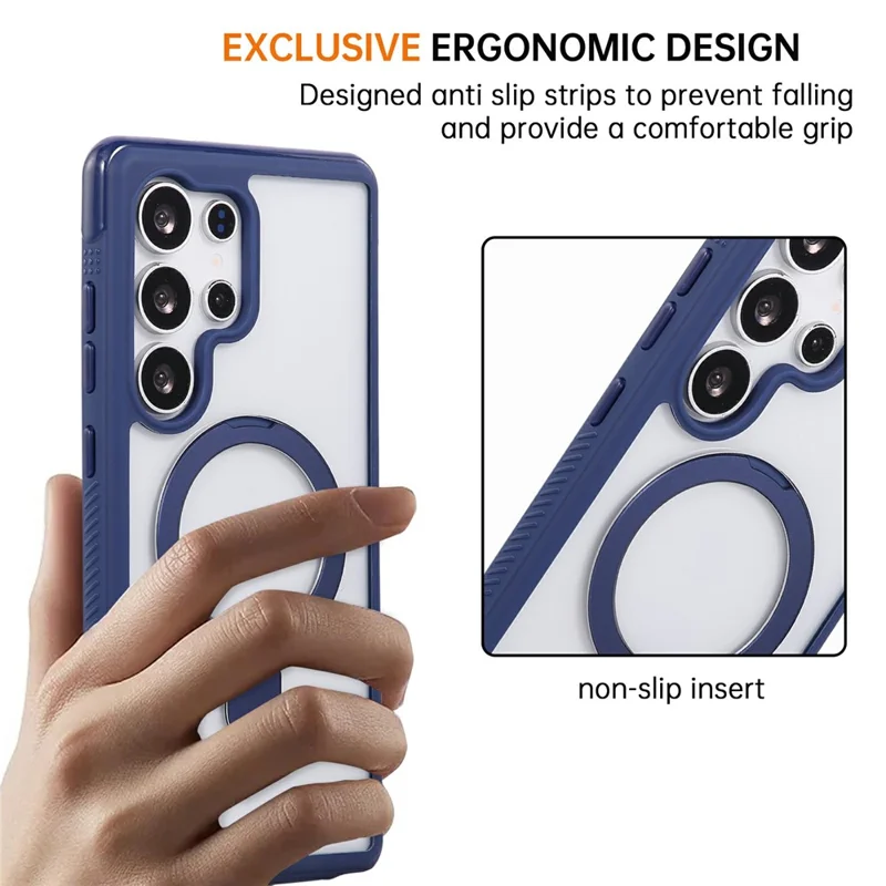 For Samsung Galaxy S25 Ultra Case Compatible with MagSafe Kickstand Shockproof TPU PC Clear Phone Back Cover - Sapphire