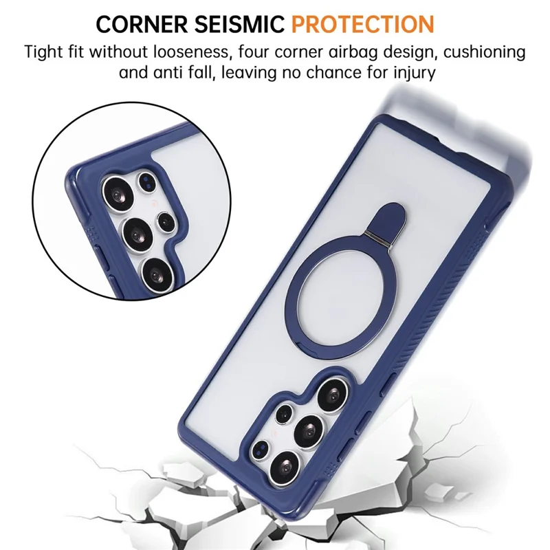 For Samsung Galaxy S25 Ultra Case Compatible with MagSafe Kickstand Shockproof TPU PC Clear Phone Back Cover - Sapphire