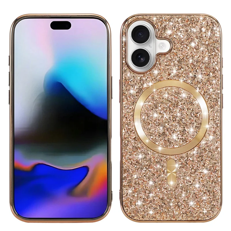 For iPhone 17 Magnetic Phone Case Glitter Electroplated TPU Frame PC Back Cover - Rose Gold