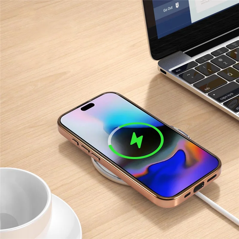 For iPhone 17 Magnetic Phone Case Glitter Electroplated TPU Frame PC Back Cover - Rose Gold