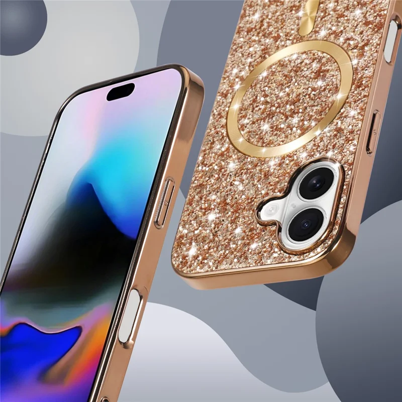 For iPhone 17 Magnetic Phone Case Glitter Electroplated TPU Frame PC Back Cover - Rose Gold