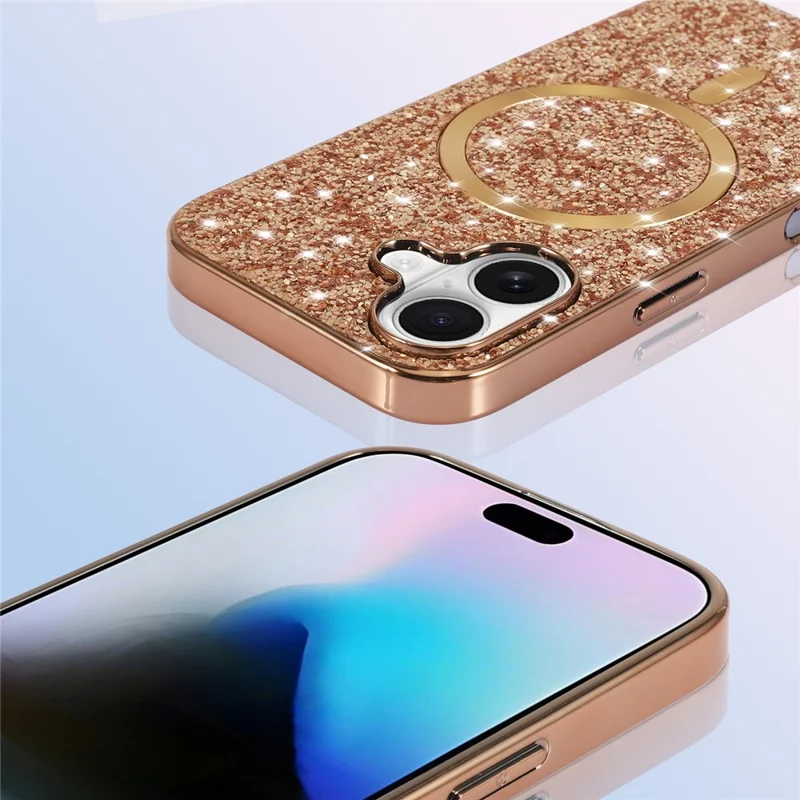 For iPhone 17 Magnetic Phone Case Glitter Electroplated TPU Frame PC Back Cover - Rose Gold