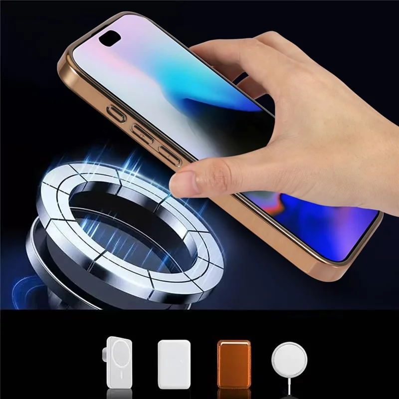 For iPhone 17 Magnetic Phone Case Glitter Electroplated TPU Frame PC Back Cover - Black