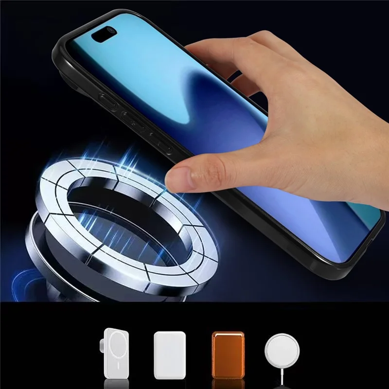 For iPhone Air Magnetic Phone Case Glitter Electroplated TPU Frame PC Back Cover - Black