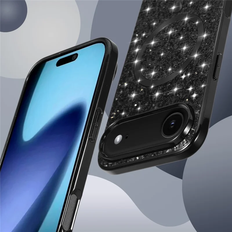For iPhone Air Magnetic Phone Case Glitter Electroplated TPU Frame PC Back Cover - Black