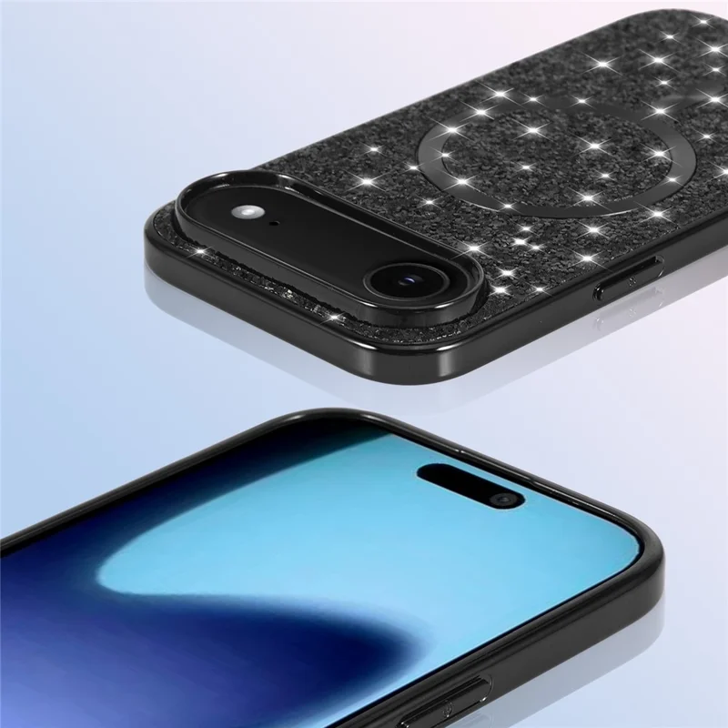 For iPhone Air Magnetic Phone Case Glitter Electroplated TPU Frame PC Back Cover - Black