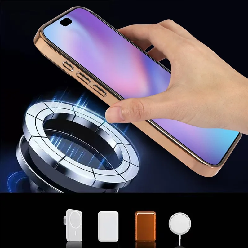 For iPhone 17 Pro Max Magnetic Phone Case Glitter Electroplated TPU Frame PC Back Cover - Rose Gold