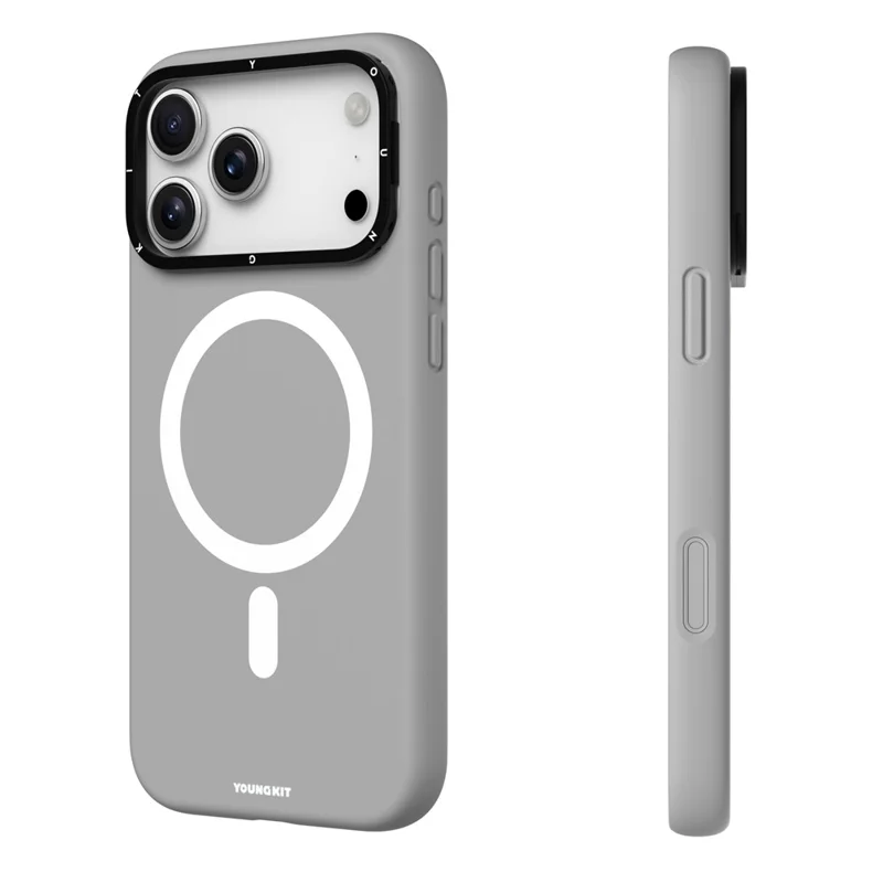YOUNGKIT Чехол для iPhone 17 Pro Max, совместимый с MagSafe, с объективом и подставкой, силиконовый чехол для телефона - серый