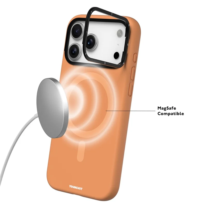 YOUNGKIT Чехол для iPhone 17 Pro Max, совместимый с MagSafe, с объективом и подставкой, силиконовый чехол для телефона - серый