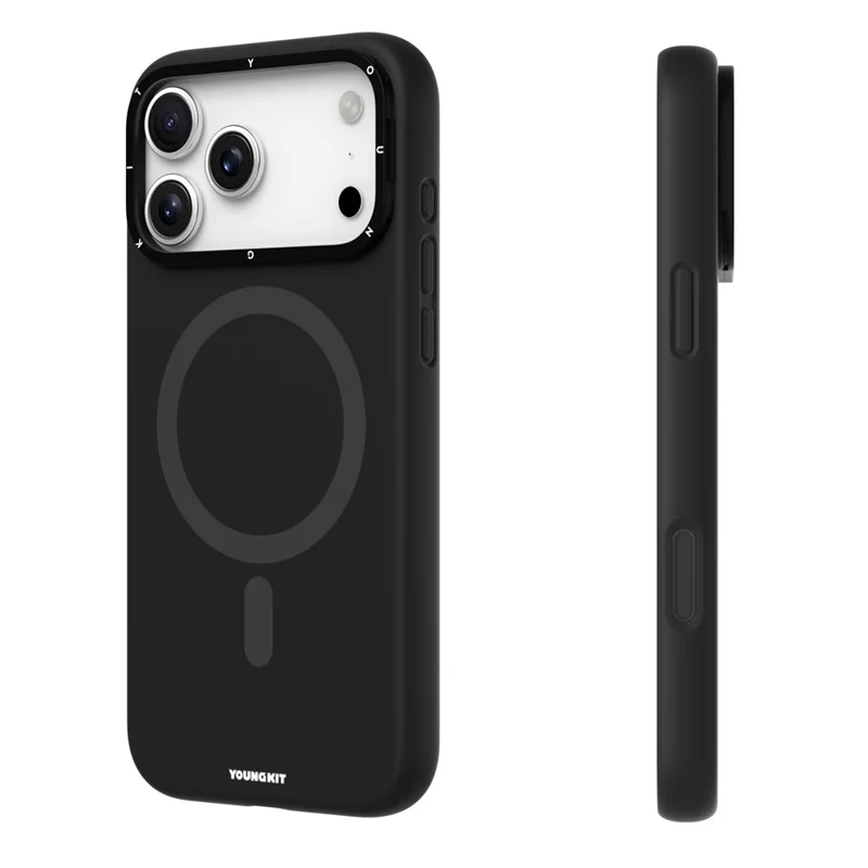 YOUNGKIT For iPhone 17 Pro Case Compatible with MagSafe Lens Kickstand Silicone Phone Cover - Black