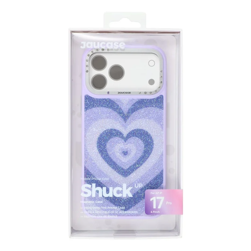 JAUCASE For iPhone 17 Pro Magnetic Case Heart Pattern PU + TPU + PC Phone Back Cover - Purple