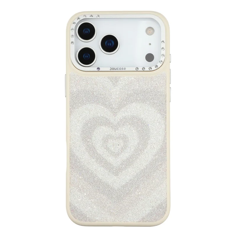 JAUCASE For iPhone 17 Pro Magnetic Case Heart Pattern PU + TPU + PC Phone Back Cover - White