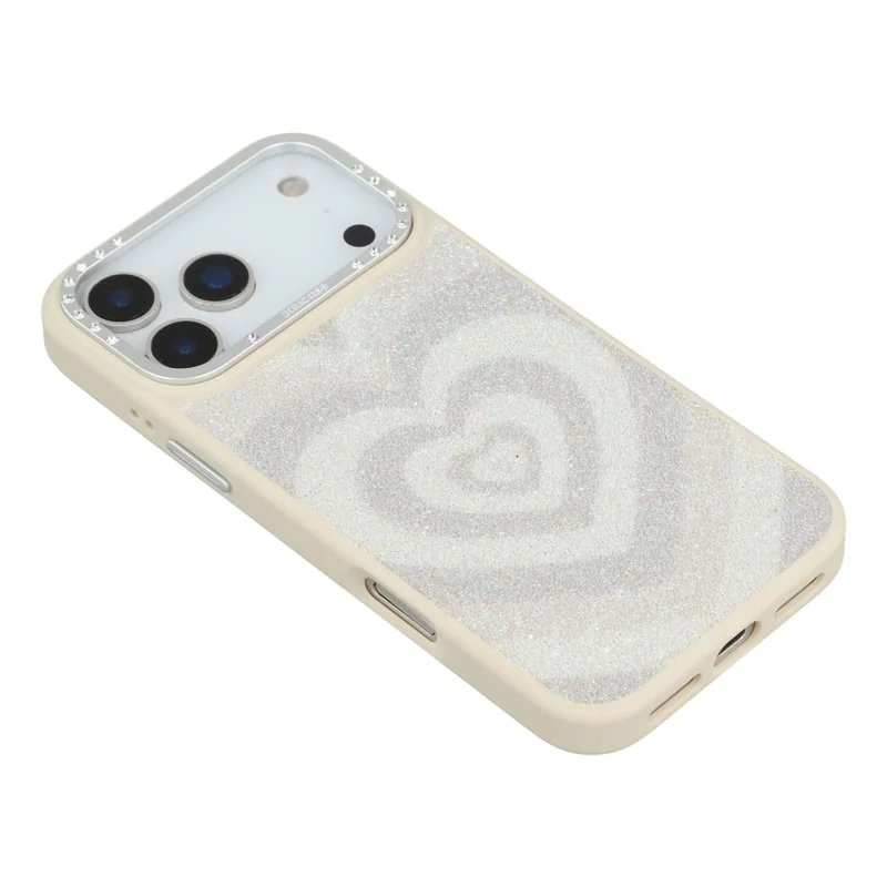 JAUCASE For iPhone 17 Pro Magnetic Case Heart Pattern PU + TPU + PC Phone Back Cover - White