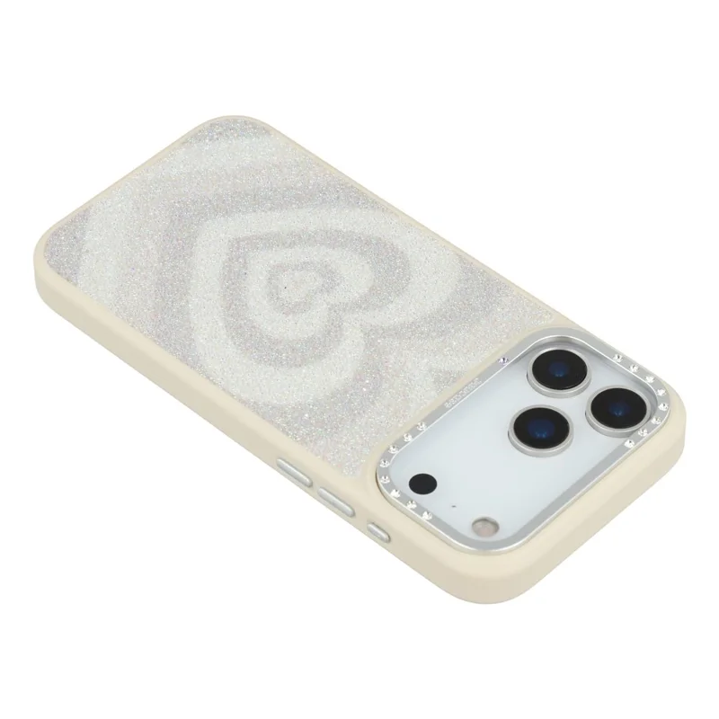 JAUCASE For iPhone 17 Pro Magnetic Case Heart Pattern PU + TPU + PC Phone Back Cover - White