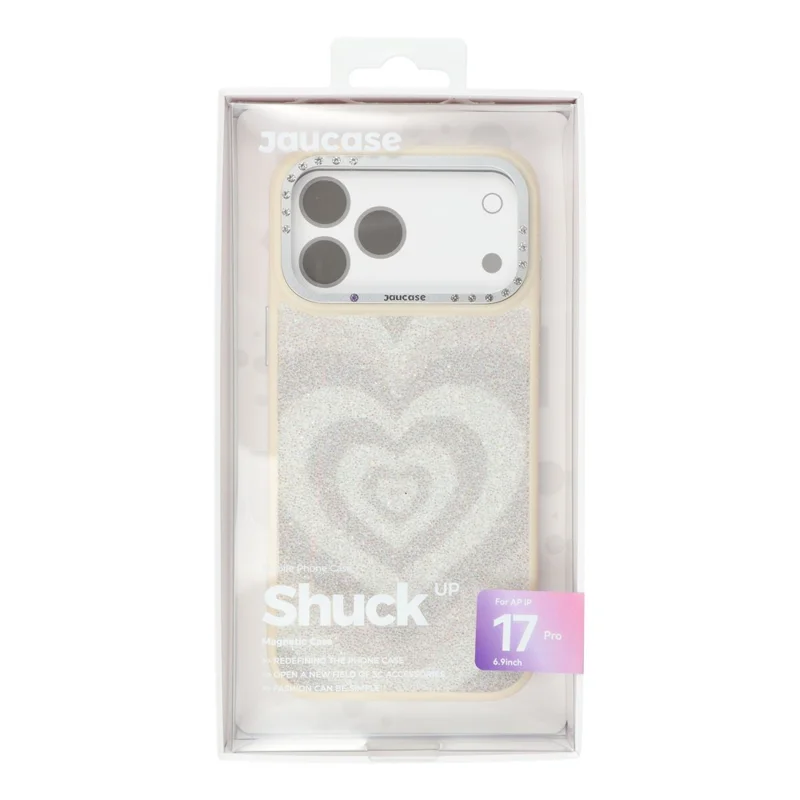 JAUCASE For iPhone 17 Pro Magnetic Case Heart Pattern PU + TPU + PC Phone Back Cover - White