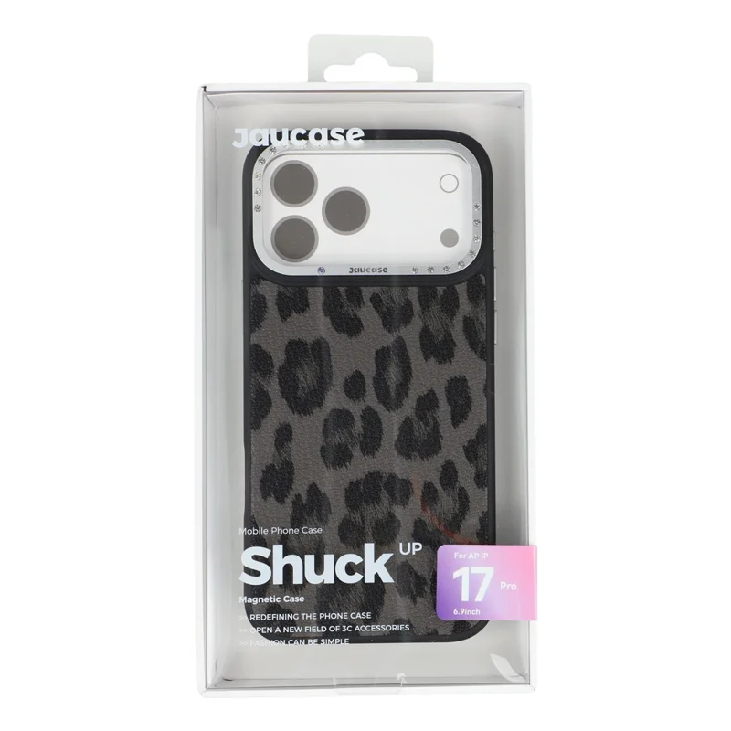 JAUCASE For iPhone 17 Pro Magnetic Case Leopard Print PU + TPU + PC Phone Back Cover - Black