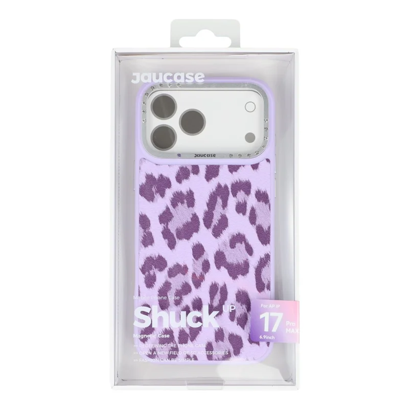JAUCASE For iPhone 17 Pro Max Magnetic Case Leopard Print PU + TPU + PC Phone Back Cover - Purple