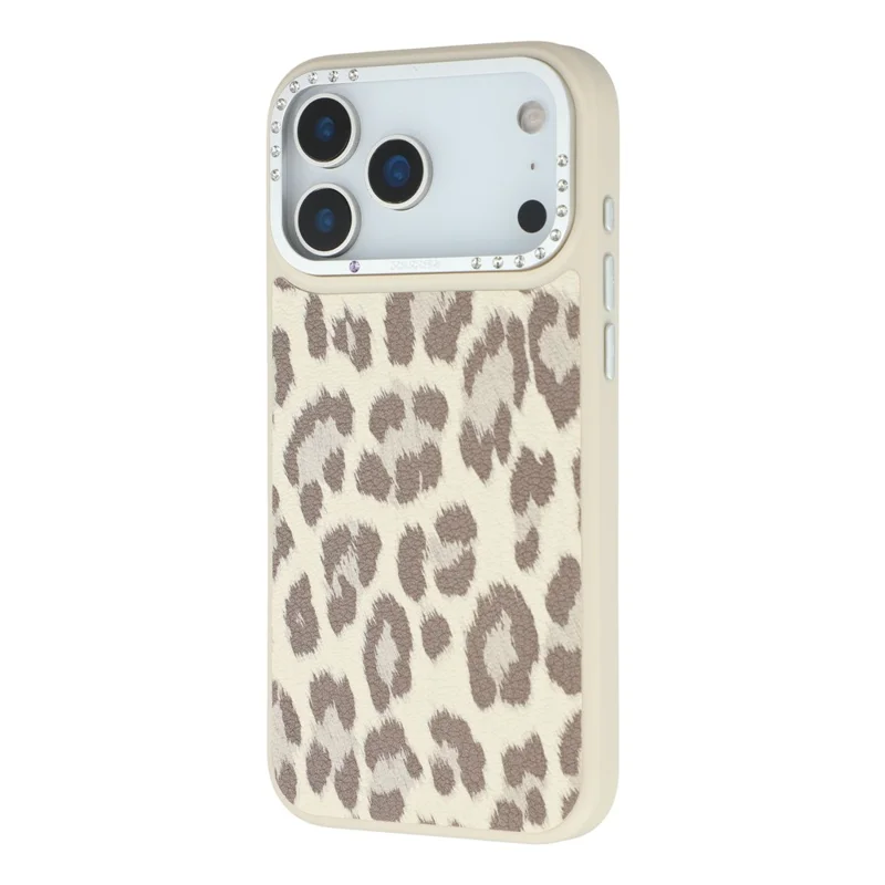 JAUCASE For iPhone 17 Pro Max Magnetic Case Leopard Print PU + TPU + PC Phone Back Cover - White
