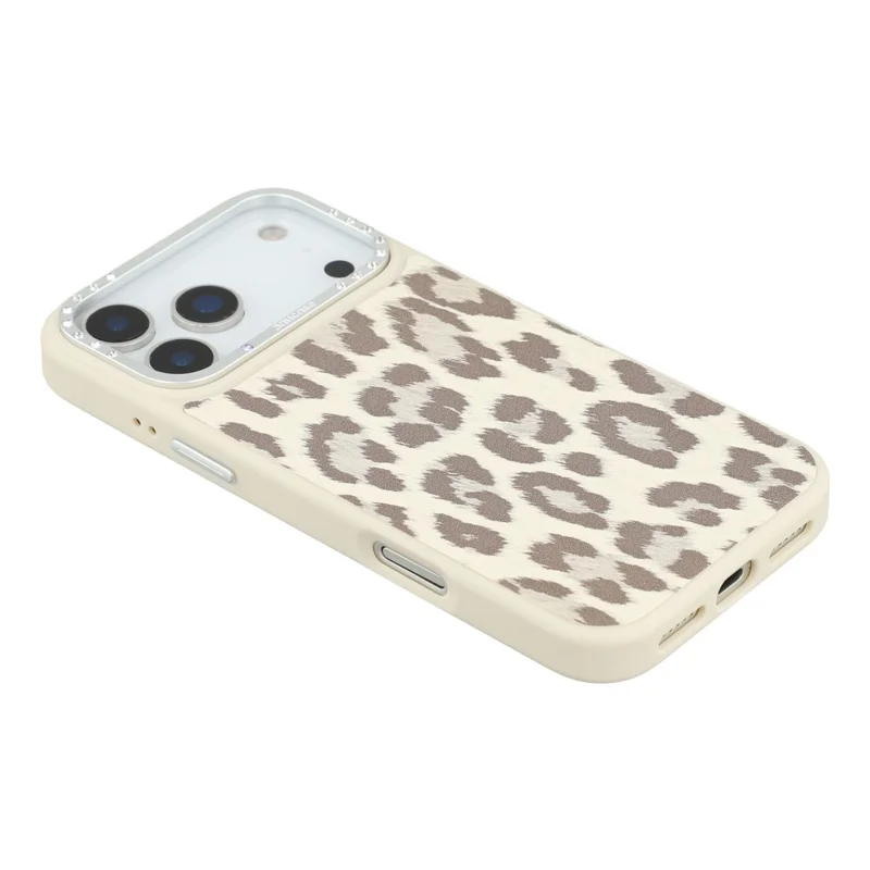 JAUCASE For iPhone 17 Pro Max Magnetic Case Leopard Print PU + TPU + PC Phone Back Cover - White