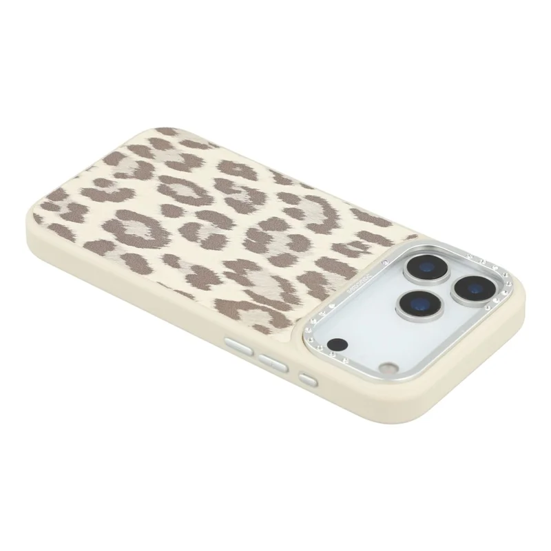 JAUCASE For iPhone 17 Pro Max Magnetic Case Leopard Print PU + TPU + PC Phone Back Cover - White
