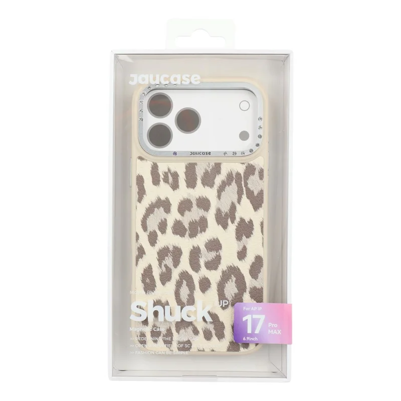 JAUCASE For iPhone 17 Pro Max Magnetic Case Leopard Print PU + TPU + PC Phone Back Cover - White