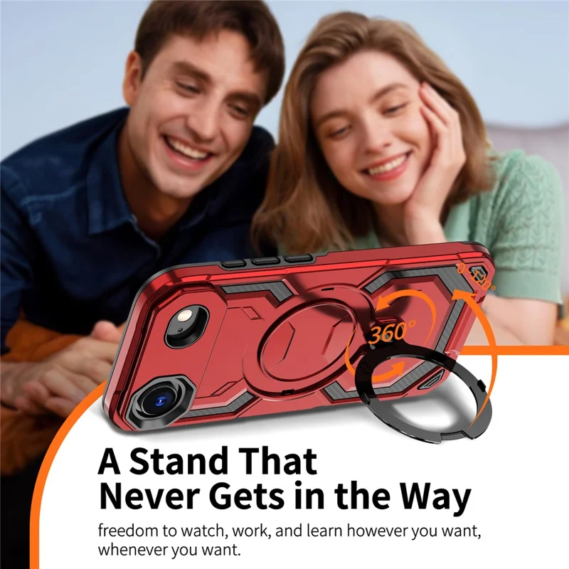 For iPhone Air Magnetic Case Ring Kickstand PC + TPU Hybrid Phone Cover - Red