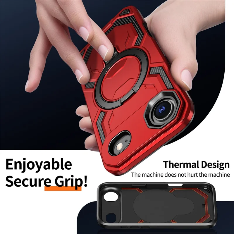 For iPhone Air Magnetic Case Ring Kickstand PC + TPU Hybrid Phone Cover - Red