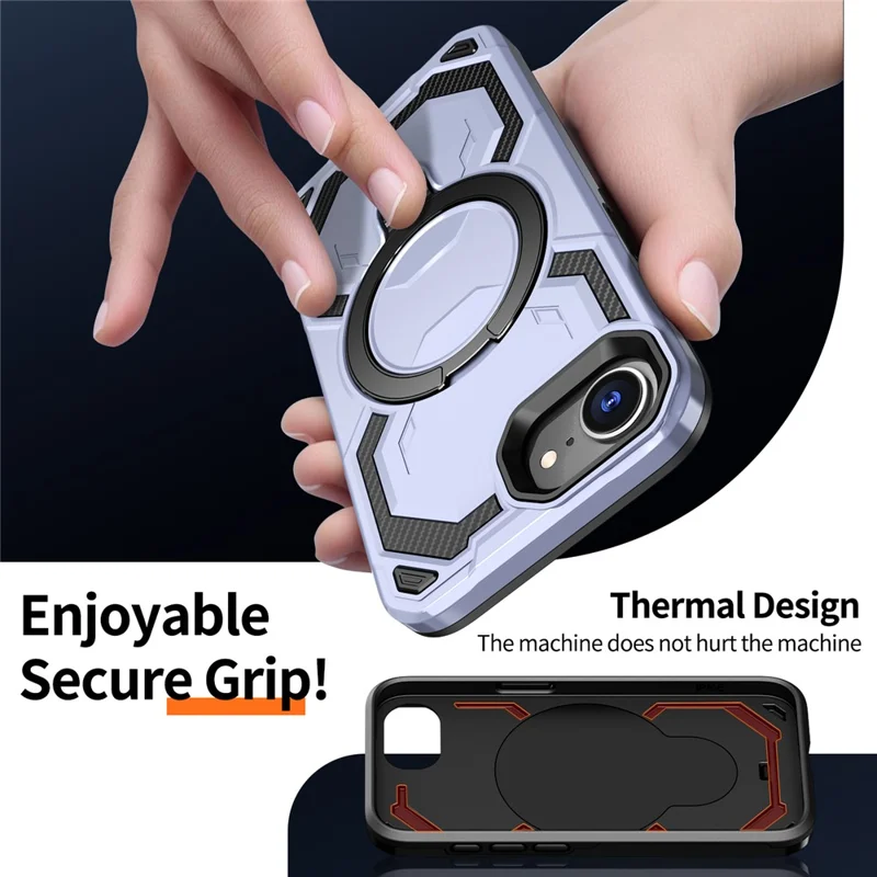 For iPhone 17e / 16e Magnetic Case Ring Kickstand PC + TPU Hybrid Phone Cover - Baby Blue