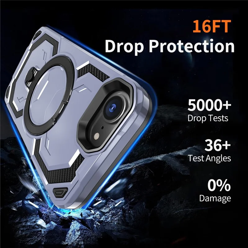 For iPhone 17e / 16e Magnetic Case Ring Kickstand PC + TPU Hybrid Phone Cover - Baby Blue