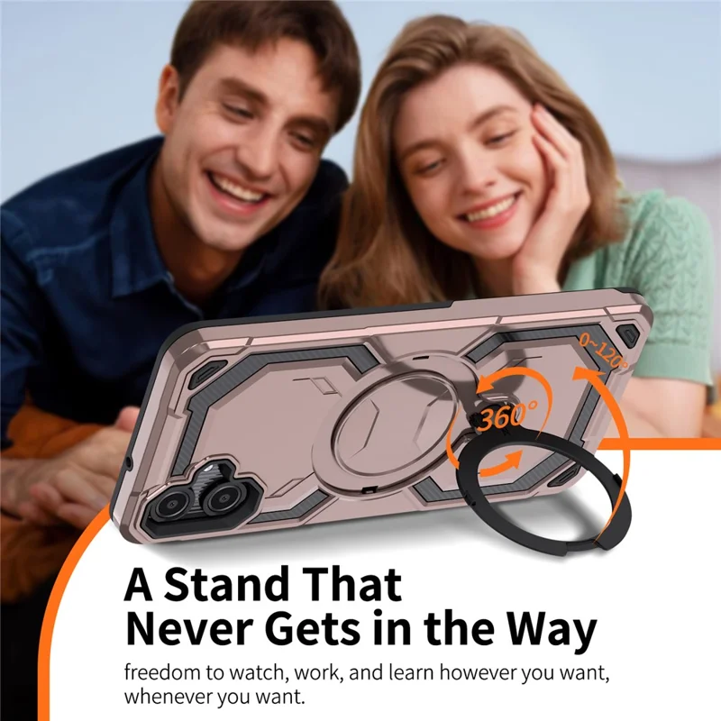 For Samsung Galaxy A06 4G Magnetic Case Ring Kickstand PC + TPU Hybrid Phone Cover - Rose Gold