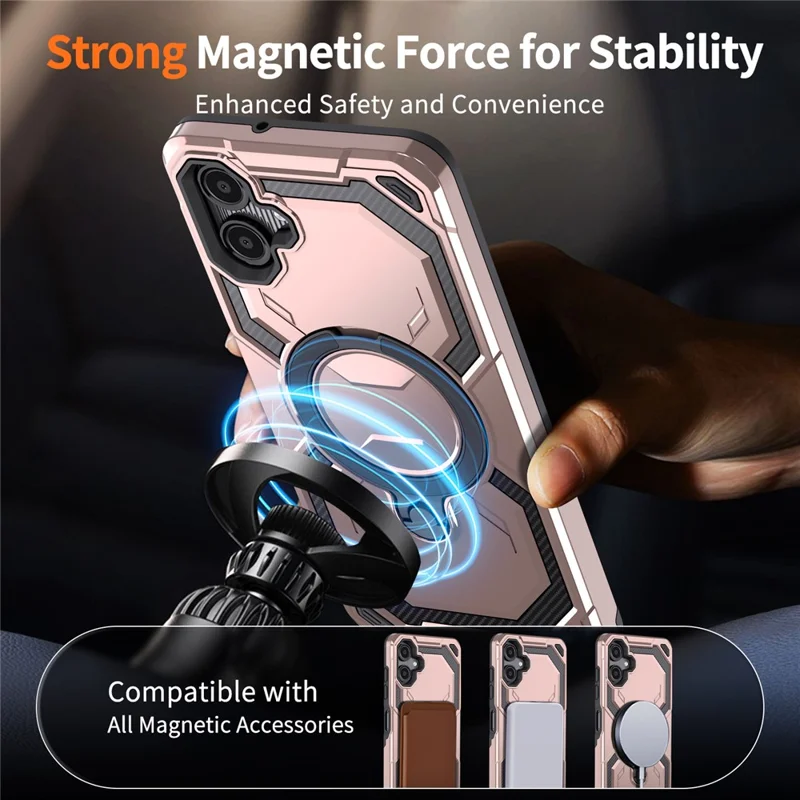 For Samsung Galaxy A06 4G Magnetic Case Ring Kickstand PC + TPU Hybrid Phone Cover - Rose Gold