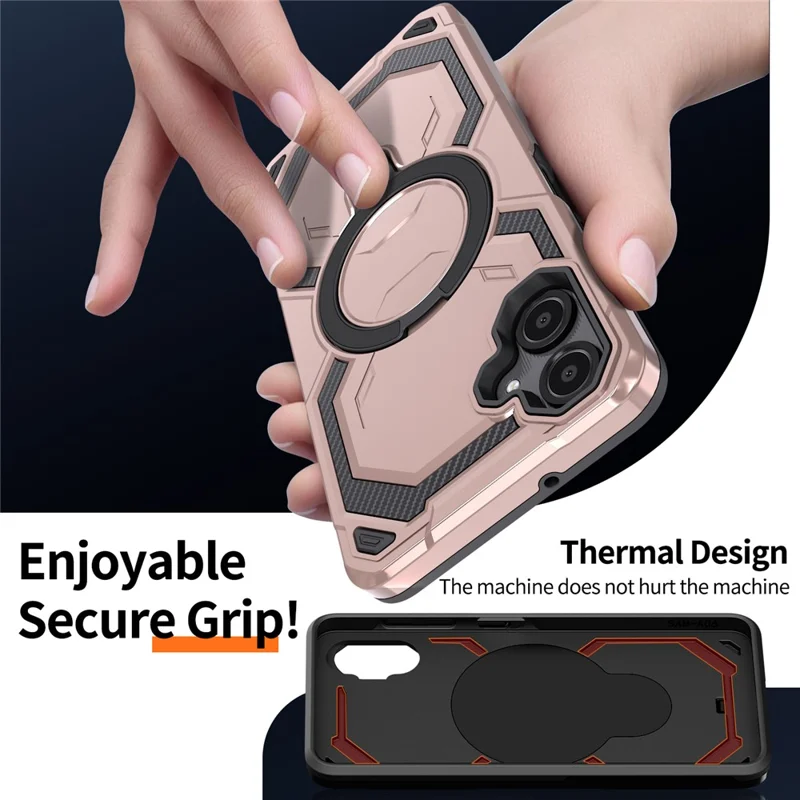 For Samsung Galaxy A06 4G Magnetic Case Ring Kickstand PC + TPU Hybrid Phone Cover - Rose Gold