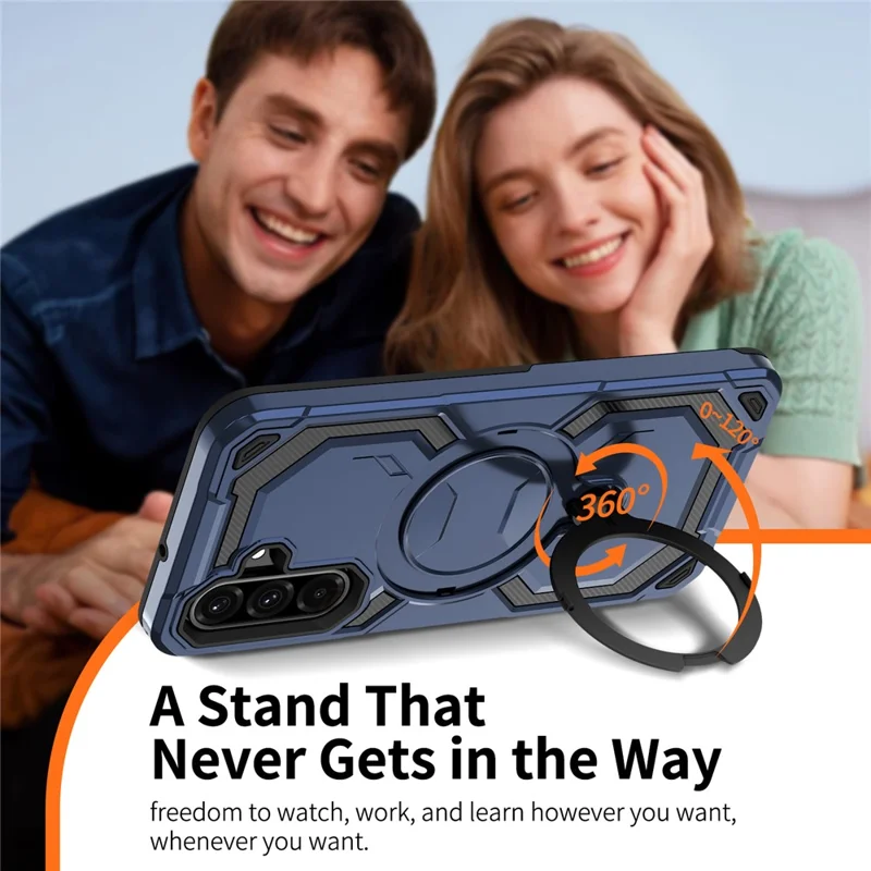 For Samsung Galaxy A26 5G Magnetic Case Ring Kickstand PC + TPU Hybrid Phone Cover - Blue