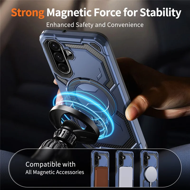 For Samsung Galaxy A26 5G Magnetic Case Ring Kickstand PC + TPU Hybrid Phone Cover - Blue