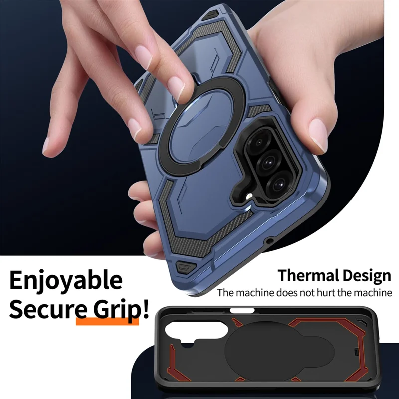 For Samsung Galaxy A26 5G Magnetic Case Ring Kickstand PC + TPU Hybrid Phone Cover - Blue