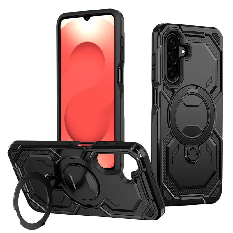 For Samsung Galaxy A26 5G Magnetic Case Ring Kickstand PC + TPU Hybrid Phone Cover - Black