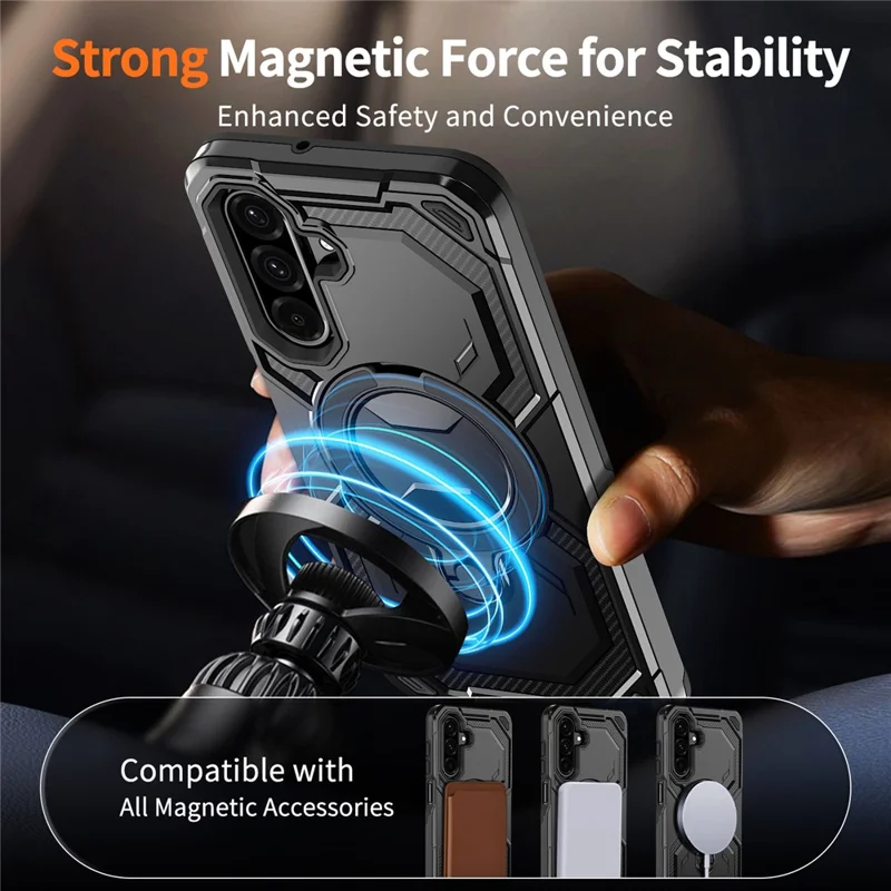 For Samsung Galaxy A26 5G Magnetic Case Ring Kickstand PC + TPU Hybrid Phone Cover - Black