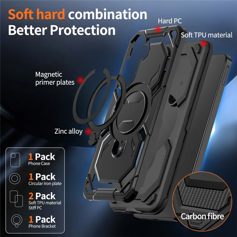 For Samsung Galaxy A26 5G Magnetic Case Ring Kickstand PC + TPU Hybrid Phone Cover - Black