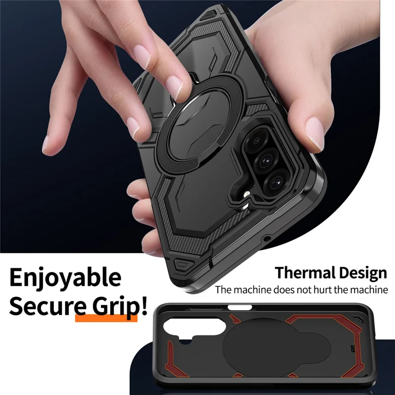 For Samsung Galaxy A26 5G Magnetic Case Ring Kickstand PC + TPU Hybrid Phone Cover - Black