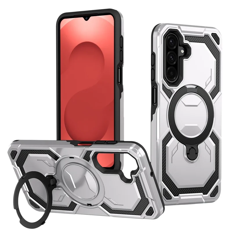 For Samsung Galaxy A26 5G Magnetic Case Ring Kickstand PC + TPU Hybrid Phone Cover - Grey